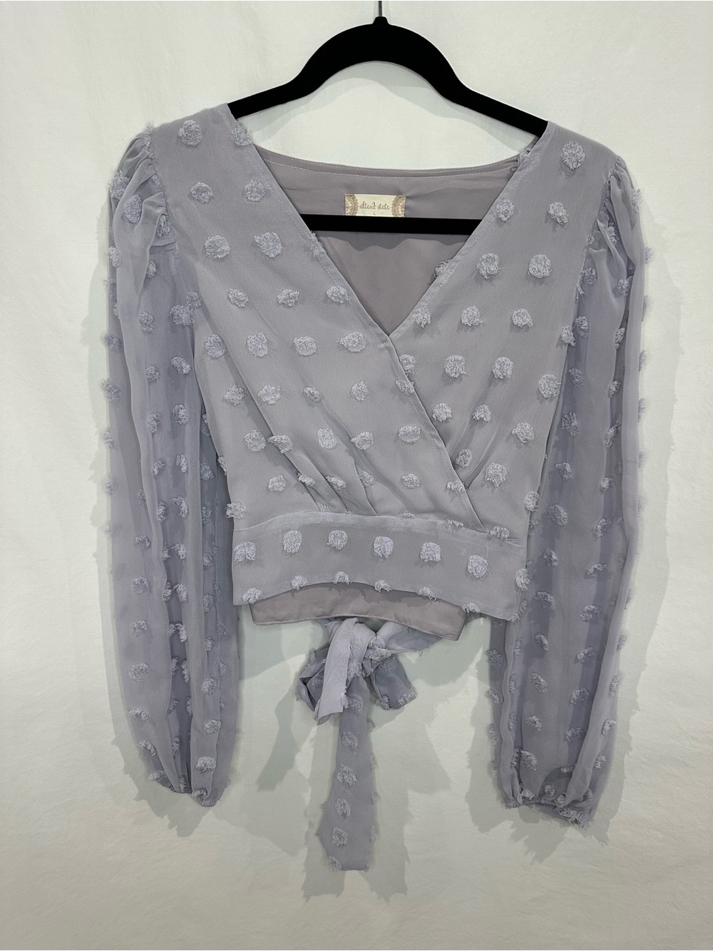 Altar'd State Lavender Dot-Textured Wrap Blouse